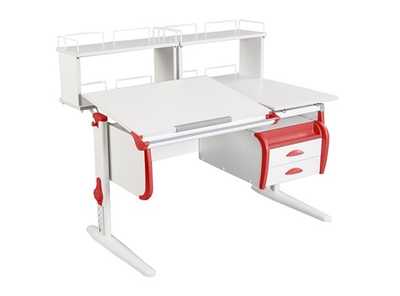 Детский стол-трансформер 1/75-40 (СУТ.25) + Polka_zz 1/600 (2 шт.) + Tumba 3  белый/белый/Красный в Магадане - изображение