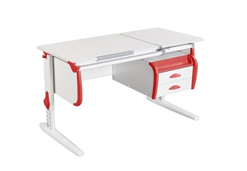 Детский стол-трансформер 1/75-40 (СУТ.25) + Tumba 3  белый/белый/Красный в Магадане