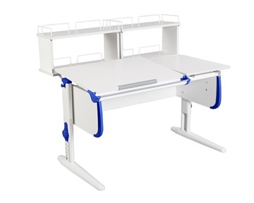 Детский стол-трансформер 1/75-40 (СУТ.25) + Polka_zz 1/600 (2 шт.)  белый/белый/Синий в Магадане
