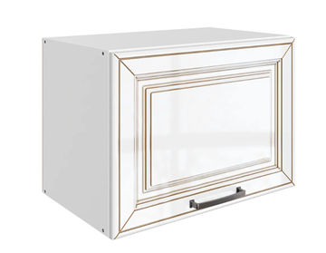 Навесной кухонный шкаф Атланта L500 Н360 (1 дв. гл.) эмаль (белый/белый глянец патина золото) в Магадане