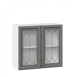 Кухонный шкаф Джелатто 800 со стеклом ЛД 241.360.000.107, Белый/Оникс серый в Магадане