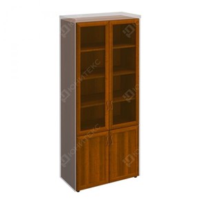 Шкаф для документов со стеклянными дверьми в рамке Мастер, темный орех (90х45х208) МТ 379 в Магадане