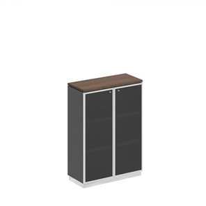Шкаф для документов средний со стеклянными дверьми в рамке Bravo, дуб гладстоун/антрацит премиум (90х40х124,6) в Магадане