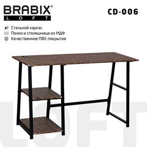 Стол на металлокаркасе Brabix BRABIX "LOFT CD-006", 1200х500х730 мм, 2 полки, цвет морёный дуб, 641224 в Магадане