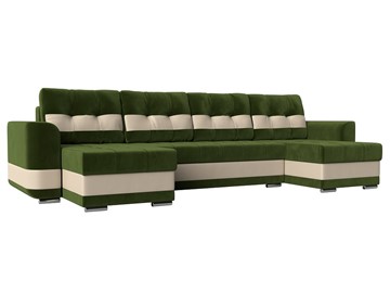 П-образный диван Честер, Зеленый/бежевый (вельвет/экокожа) в Магадане
