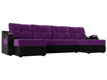 П-образный диван Меркурий П, Фиолетовый/черный (вельвет/экокожа) в Магадане