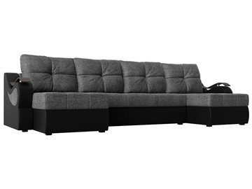 П-образный диван Меркурий П, Серый/черный (рогожка/экокожа) в Магадане