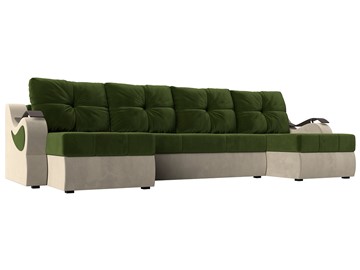П-образный диван Меркурий П, Зеленый/бежевый (вельвет) в Магадане