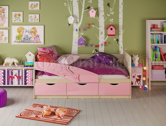 Кровать детская Дельфин, Розовый глянец 80х180 в Магадане - изображение