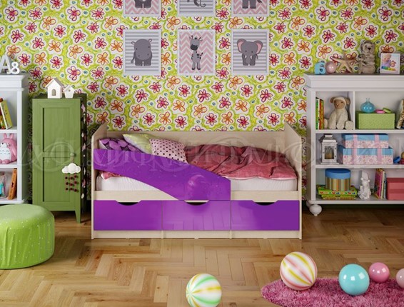 Кроватка Бабочки 800*1600, Фиолетовый глянец в Магадане - изображение