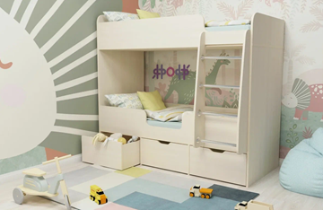 Двухэтажная детская кровать Малыш двойняшка 70х160, корпус Дуб молочный, фасад Дуб молочный в Магадане - предосмотр