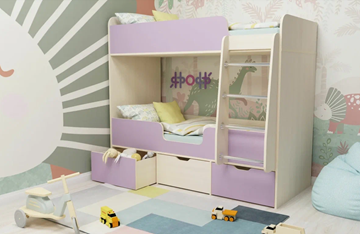 Двухэтажная детская кровать Малыш двойняшка 70х160, корпус Дуб молочный, фасад Ирис в Магадане - предосмотр
