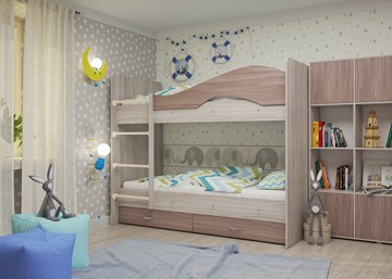 Детская 2-этажная кровать Мая на щитах, корпус Шимо светлый, фасад Шимо темный в Магадане - предосмотр 1