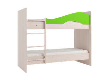 Двухъярусная кровать Мая на щитах со шкафом и ящиками, корпус Млечный дуб, фасад Салатовый в Магадане - предосмотр 3
