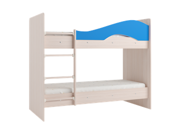 Детская 2-х ярусная кровать Мая на щитах со шкафом и ящиками, корпус Млечный дуб, фасад Синий в Магадане - предосмотр 1