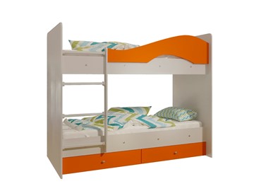 Двухъярусная кровать Мая с 2 ящиками на щитах, корпус Млечный дуб, фасад Оранжевый в Магадане - предосмотр 4