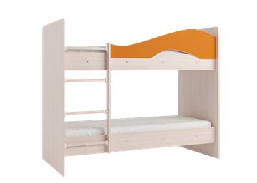 Двухъярусная кровать Мая с 2 ящиками на щитах, корпус Млечный дуб, фасад Оранжевый в Магадане - предосмотр 2
