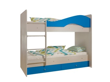 Детская двухэтажная кровать Мая с 2 ящиками на щитах, корпус Млечный дуб, фасад Синий в Магадане - предосмотр 4