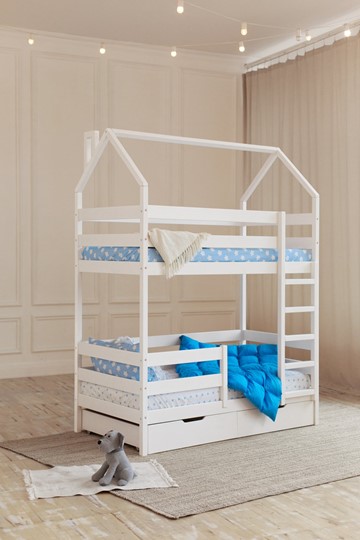 Детская 2-этажная кровать Домик с ящиками, цвет белый в Магадане - изображение 6