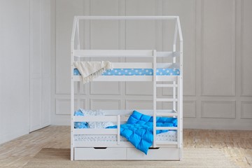 Детская 2-этажная кровать Домик с ящиками, цвет белый в Магадане - предосмотр