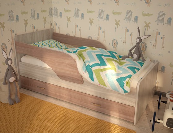 Детская кровать Максимка, корпус Шимо светлый, фасад Шимо темный в Магадане - изображение