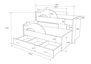 Детская двухъярусная кровать Радуга 1.6 с ящиком, корпус Млечный дуб, фасад Оранжевый в Магадане - предосмотр 1