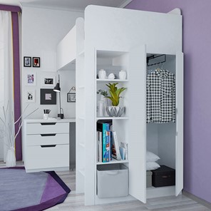 Кровать-чердак с письменным столом и шкафом POLINI Kids Simple Белый в Магадане - предосмотр 3