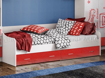 Кровать подростковая Алфавит (Красный) с ящиками в Магадане