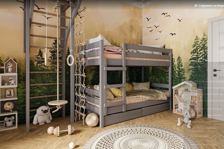 Кровать в детскую Джуниор двухъярусная с ящиками (Антрацит) в Магадане - изображение 1