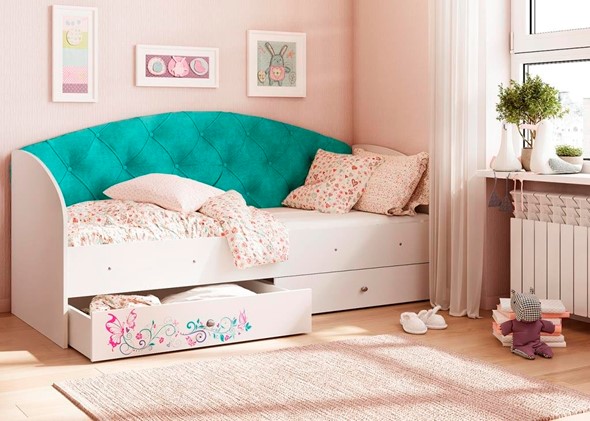 Кровать детская односпальная Эльза без бортика, Бирюза (латы) в Магадане - изображение