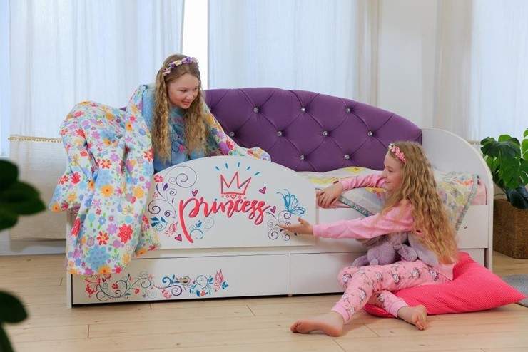 Детская кровать с ящиками Эльза с бортиком, Фиолетовый (латы) в Магадане - изображение 4