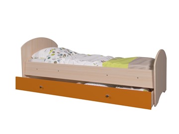 Детская кровать с ящиком Мозайка без бортиков, корпус Млечный дуб/фасад Оранжевый (щиты) в Магадане