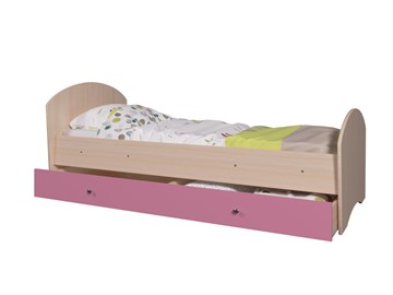 Кровать детская с ящиком Мозайка без бортиков, корпус Млечный дуб/фасад Розовый (щиты) в Магадане