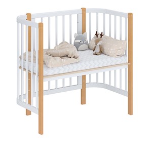 Кроватка детская приставная POLINI Kids Simple 105 Белый / Бук в Магадане - предосмотр 1