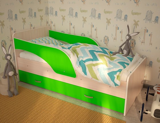 Кровать с бортиками Максимка, корпус Млечный дуб, фасад Салатовый в Магадане - изображение