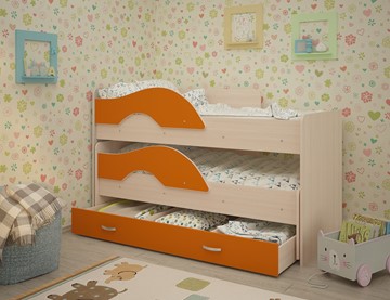 Детская двухъярусная кровать ТМК Радуга 1.6 с ящиком, корпус Млечный дуб, фасад Оранжевый в Магадане