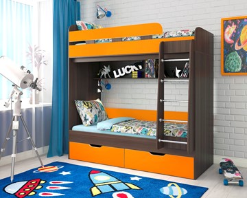 Детская двухъярусная кровать Юниор-5, каркас Бодего, фасад Оранжевый в Магадане - предосмотр