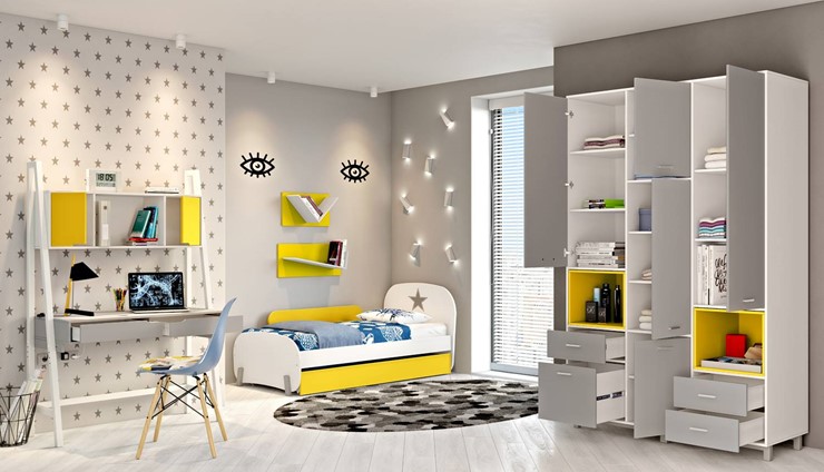 Подростковая мебель POLINI Kids Mirum №1 Белый / Серый / Желтый в Магадане - изображение