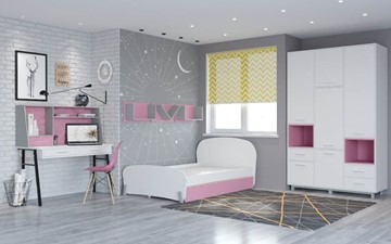 Комплект мебели для детской POLINI Kids Mirum №4 Белый / Серый / Розовый в Магадане - предосмотр