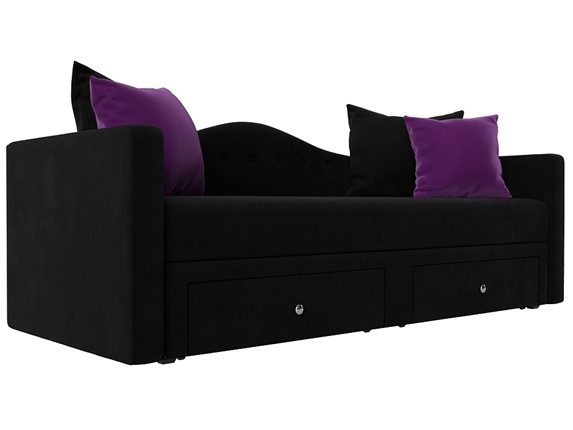 Диван-кровать Дориан, Черный/Фиолетовый (Микровельвет) в Магадане - изображение