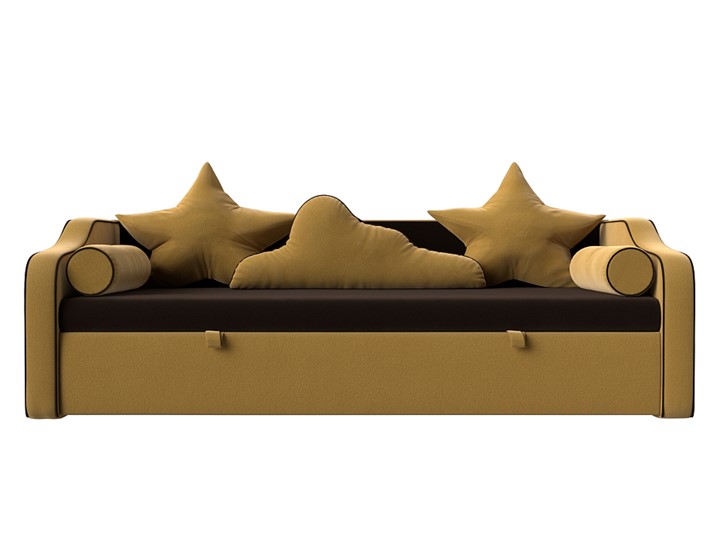 Диван-кровать Рико, Коричневый/Желтый (Микровельвет) в Магадане - изображение 1