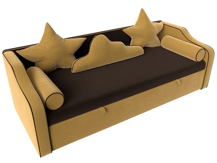 Диван-кровать Рико, Коричневый/Желтый (Микровельвет) в Магадане - изображение 4