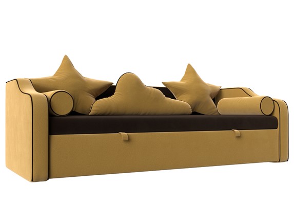 Диван-кровать Рико, Коричневый/Желтый (Микровельвет) в Магадане - изображение