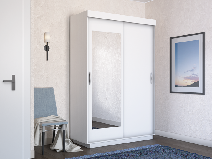 Шкаф 2-дверный Лайт (ДСП/Зеркало) 800х595х2120, Белый Снег в Магадане - изображение 3