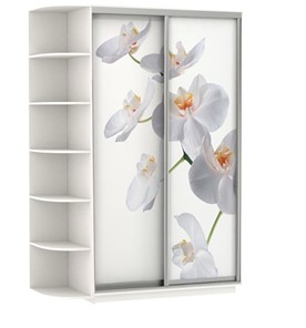 Шкаф 2-дверный Хит, 1500x600x2200, фотопечать, со стеллажом, белая орхидея, белый снег в Магадане