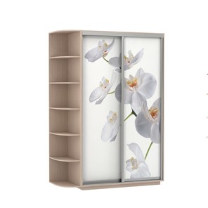 Шкаф 2-х дверный Экспресс 1500x600x2200, со стеллажом, Орхидея белая/дуб молочный в Магадане - предосмотр