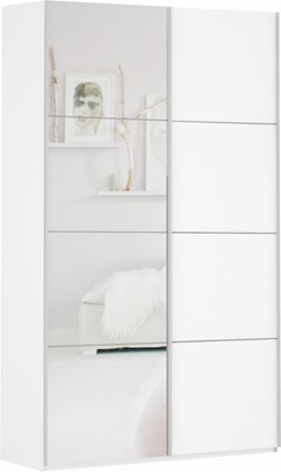 Шкаф Прайм (ДСП/Зеркало) 1600x570x2300, белый снег в Магадане - изображение