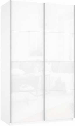 Шкаф 2-х створчатый Прайм (Белое стекло/Белое стекло) 1200x570x2300, белый снег в Магадане - изображение