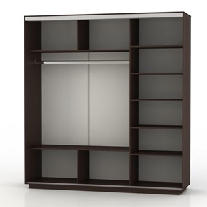 Шкаф 3-х створчатый Экспресс (ДСП/Зеркало/ДСП) со стеллажом, 2400х600х2200, шимо темный в Магадане - предосмотр 1