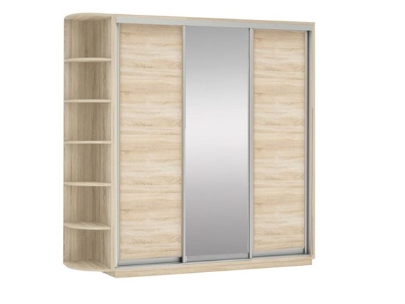 Шкаф трехдверный Экспресс (ДСП/Зеркало/ДСП) со стеллажом, 2100х600х2400, дуб сонома в Магадане - изображение